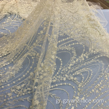 Off Λευκό Χημικό Glitter Lace Mesh Fabric